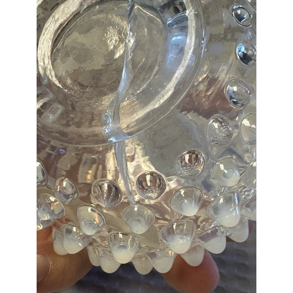 Vintage Opalescent Glass Hobnail Vase Clear Milk Glass Moonstone No Stopper READ - Picture 7 of 11